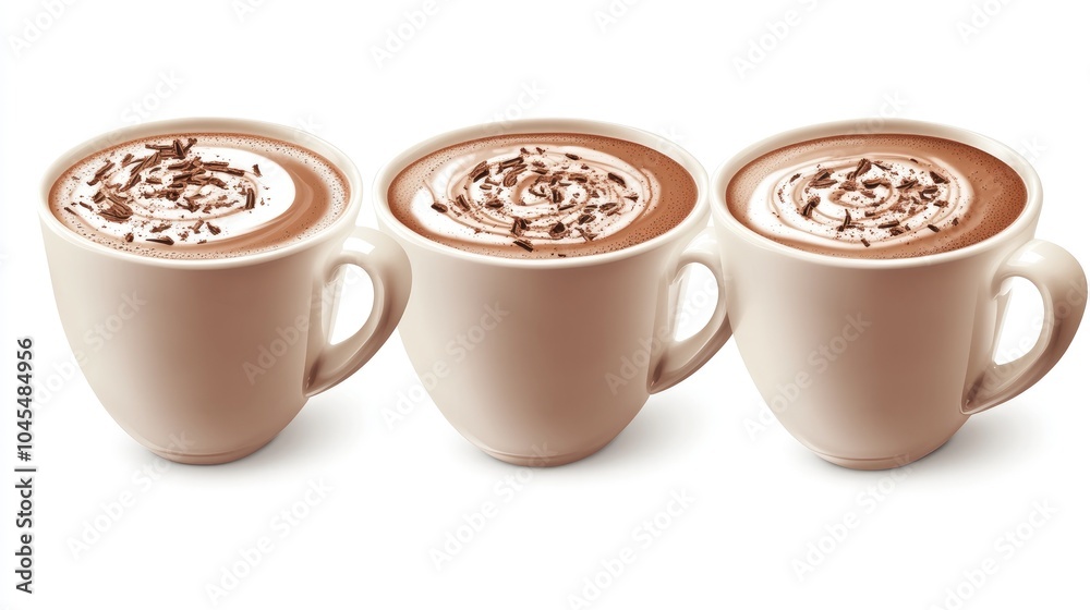 Three Cups of Hot Chocolate with Swirling Toppings Three Cups of Hot Chocolate with Swirling Toppings