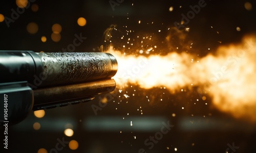 Combat shotgun being fired, with shells ejecting and the target being hit with a burst of power