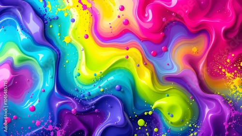 Vibrant Abstract Liquid Paint Swirl with Color Splash and Flowing Pattern, generative AI