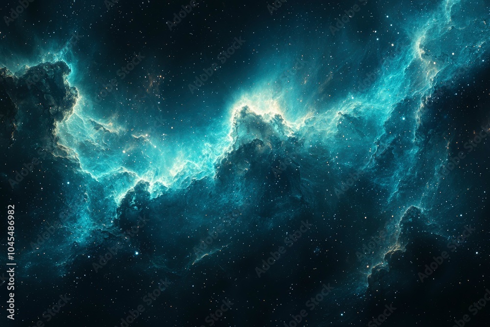 Obraz premium A celestial nebula with swirling clouds of gas and dust, illuminated by distant stars.