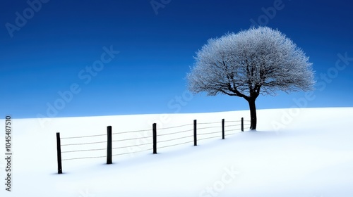 Wallpaper Mural Lone tree covered in snow against a clear blue sky, serene winter landscape. Torontodigital.ca