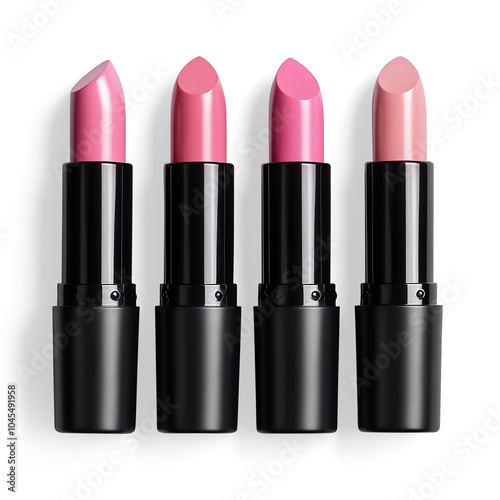 Vibrant Lipstick Collection in Pink and Red Shades on a Transparent Background