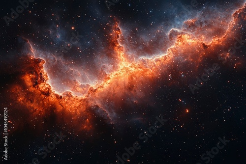 A Swirling Nebula of Orange and White Light Against a Dark Background of Stars