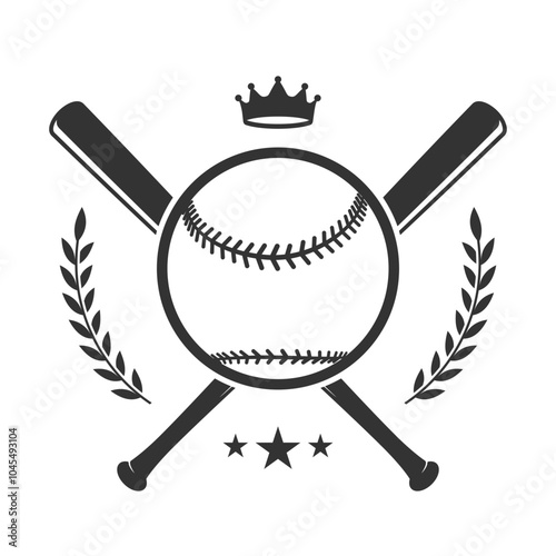 Baseball or Softball Logo With Crossed Bats, a Ball, a Crown and Laurels
