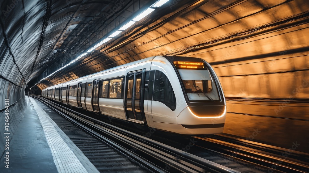 Naklejka premium A modern train speeding through a tunnel.