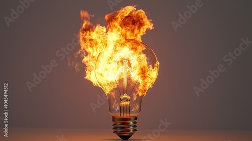 Burning light bulb on brown background