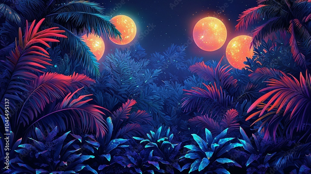 Surreal Jungle with Glowing Plants and Three Moons: A Dreamy Escape Surreal Jungle with Glowing Plants and Three Moons: A Dreamy Escape