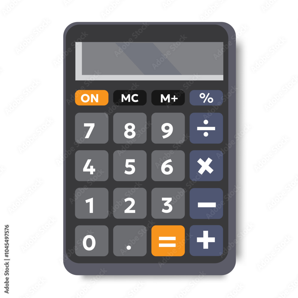 Digital calculator illustration with a simple button layout and shadow effect on a white background. Digital calculator illustration with a simple button layout and shadow effect on a white background.