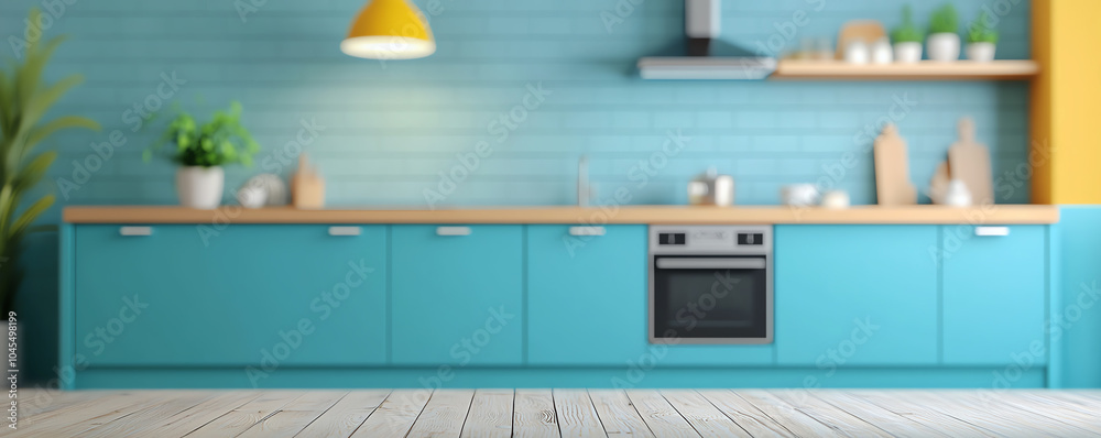 Miniature kitchen with blueprint overlay, 3D illustration Miniature kitchen with blueprint overlay, 3D illustration