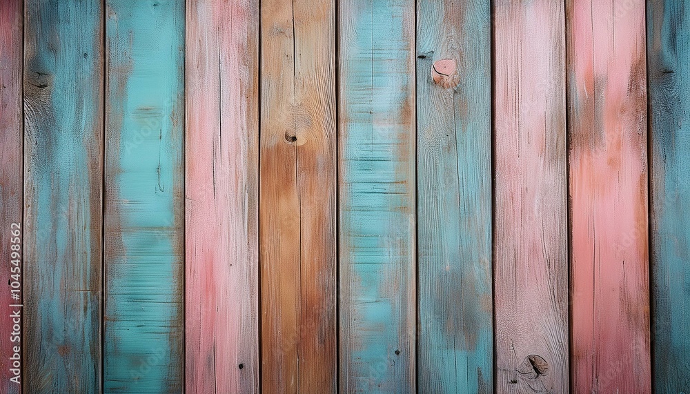 Rustic wooden planks in faded pastel colors with weathered textures Rustic wooden planks in faded pastel colors with weathered textures