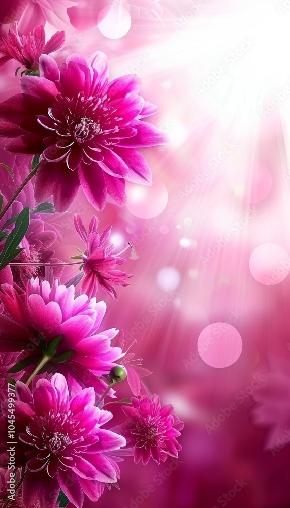 Obraz premium Vibrant Pink Flowers on Blurred Background, Floral Design Element, Spring Bloom Beauty