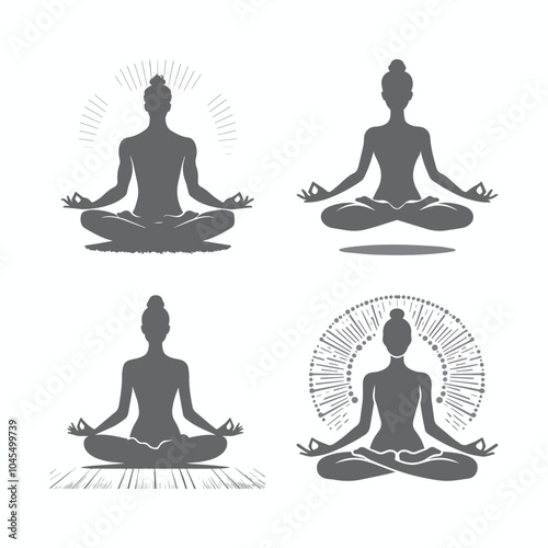 Yoga silhouette. Meditating woman in lotus position. Vector illustration.