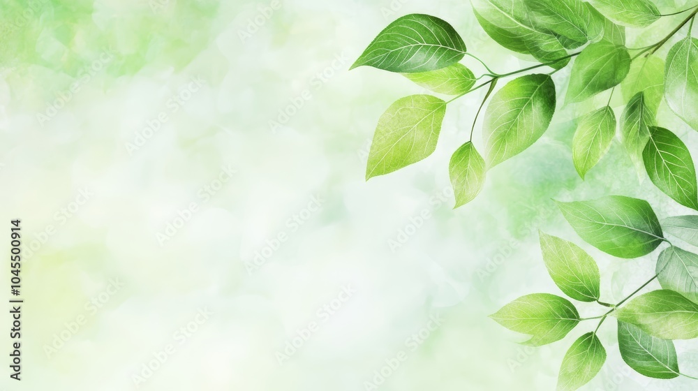 Naklejka premium A vibrant, green leaf backdrop featuring soft, blurred lighting, conveying a sense of freshness and nature.