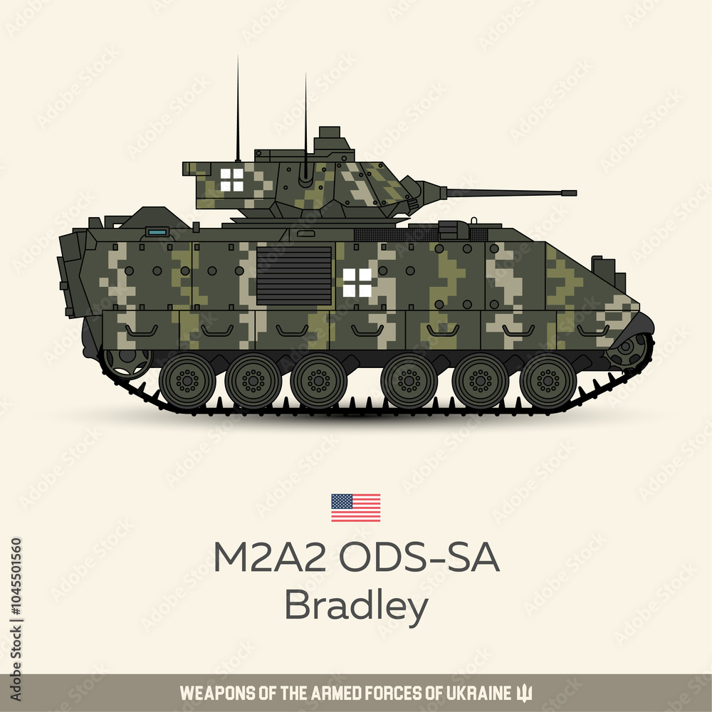 Fototapeta premium Infantry fighting vehicle M2A2 Bradley. Armored vehicles of the armed forces of Ukraine. Military equipment in vector style.