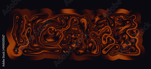 Abstract vector illustration featuring fluid waves in motion, with spreading orange curved layers and lines forming a swirling abyss 