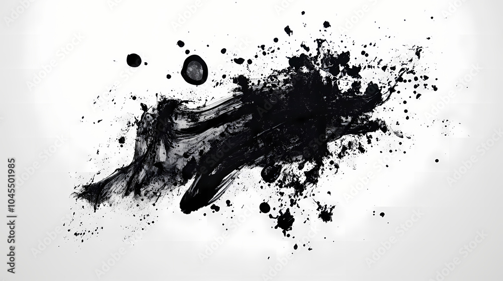 Black ink splatter on a white background, creating a dynamic and abstract design. Ink Splatter. Illustration Black ink splatter on a white background, creating a dynamic and abstract design. Ink Splatter. Illustration