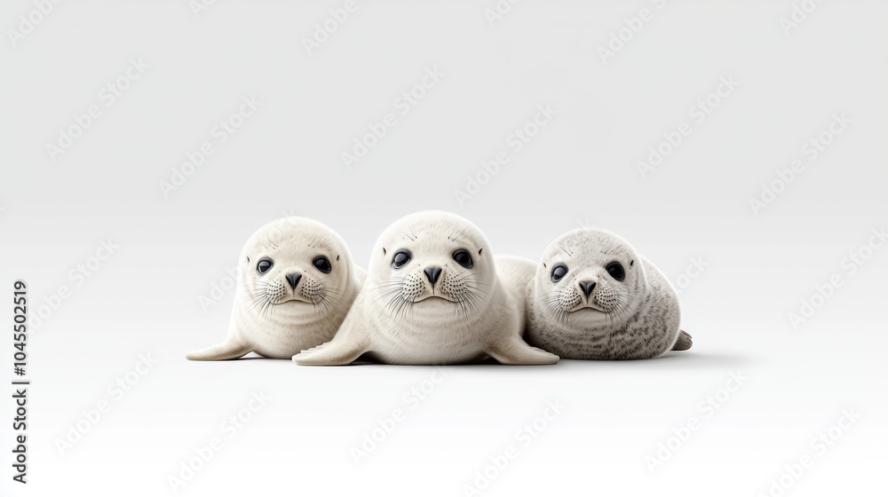 Cute baby seals on a white isolated background