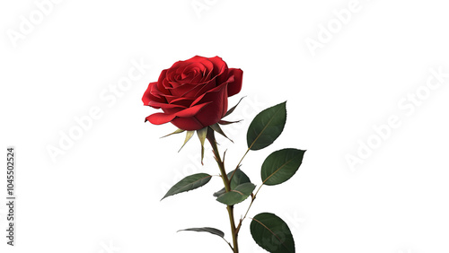 1 red rose with green thorny branches