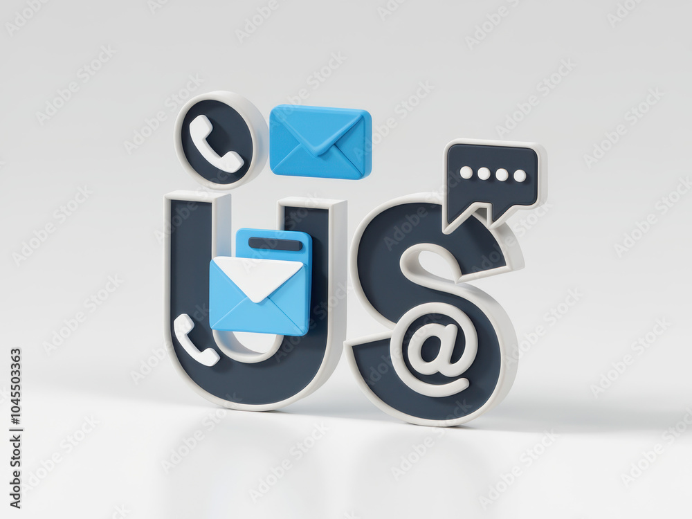 Fototapeta premium A modern graphic depicting various communication icons, including phone, email, and chat, arranged around the word 