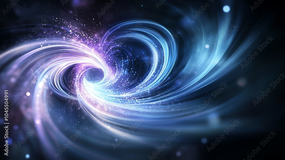 Abstract swirling lights creating a cosmic vortex of blue and purple hues, evoking a sense of movement and energy in a digital space.