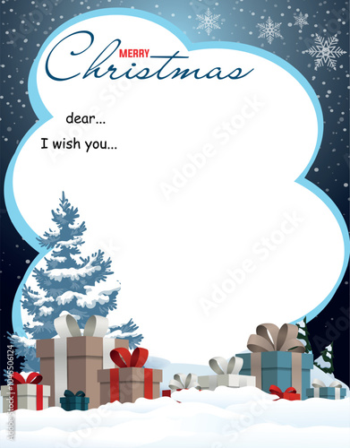 vector christmas and new year greeting card on snowy background