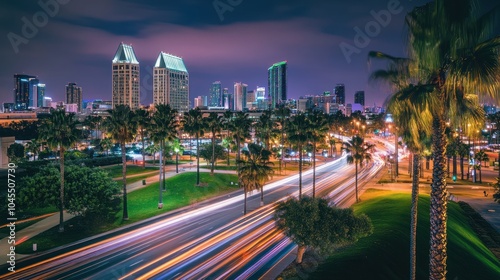 Night Cityscape with Traffic Lights