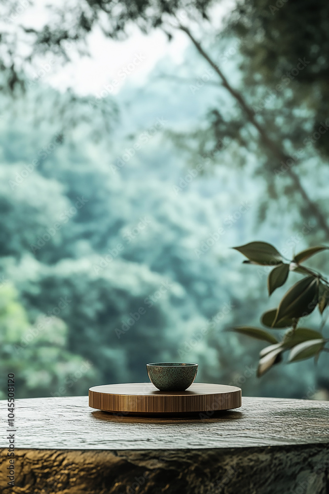 Natural Podium in Forest Background for Product Presentation - Organic Display Stand Concept Natural Podium in Forest Background for Product Presentation - Organic Display Stand Concept