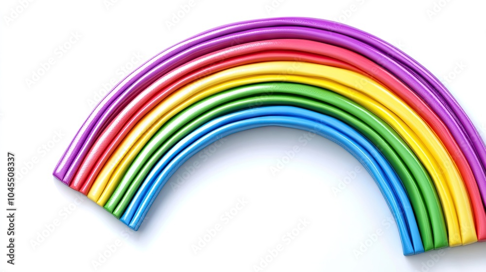 Fototapeta premium A whimsical rainbow crafted from vibrant plasticine gleams against a clean white backdrop, celebrating creativity and playful imagination