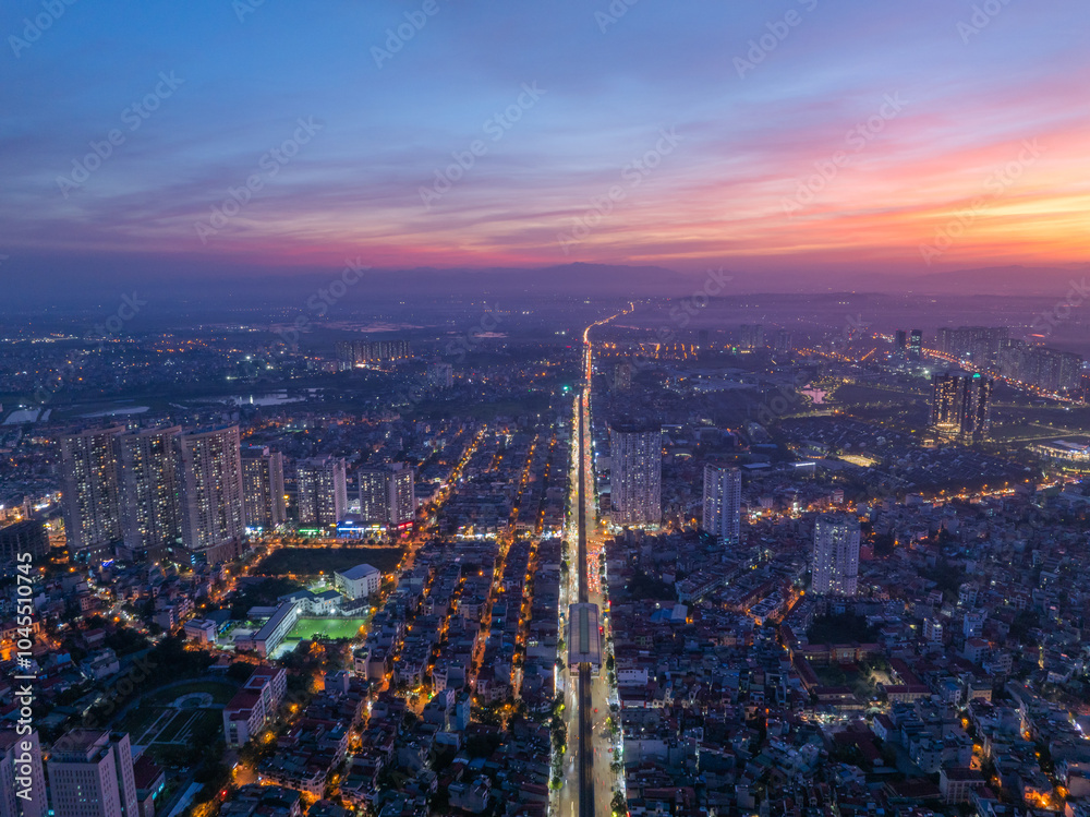 Aerial view of Hanoi city in beautiful sunset Aerial view of Hanoi city in beautiful sunset