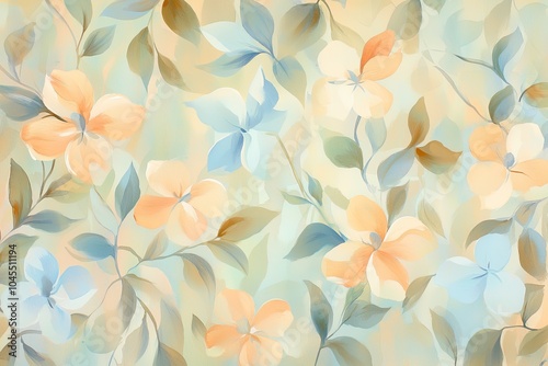 Floral pattern with soft pastel colors on a textured background.