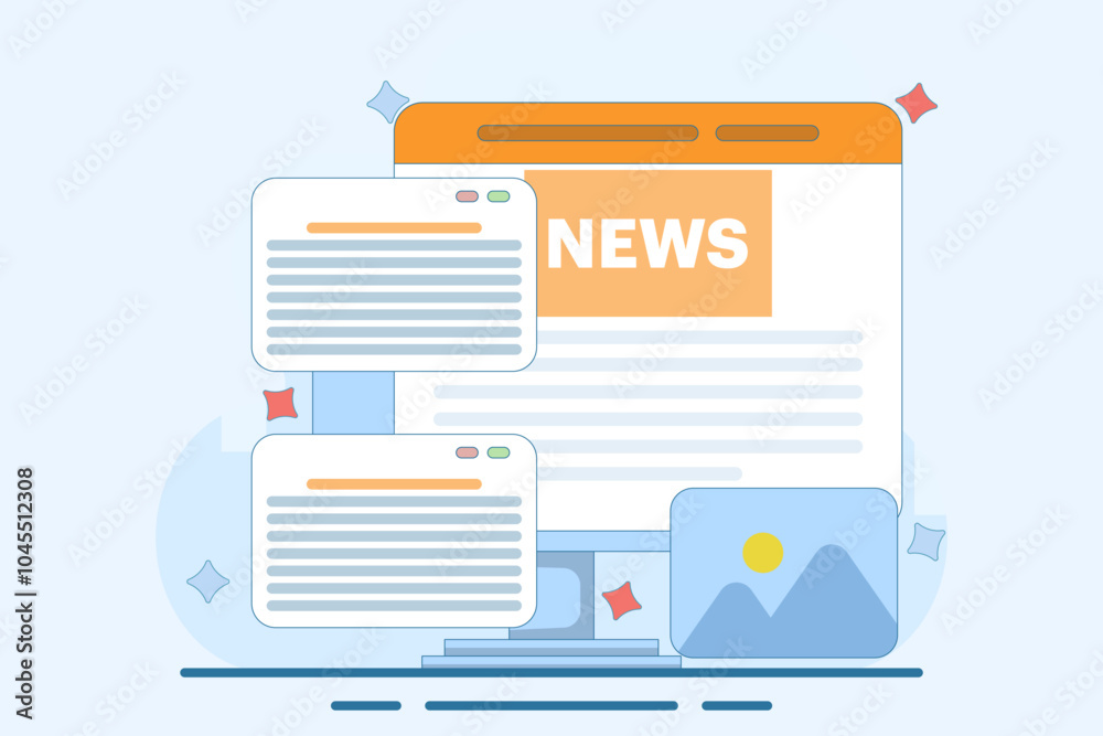 The concept of reading news online. People read publications and articles directly in newspapers, bulletin information, Access to current news via the Internet and ease of receiving information.