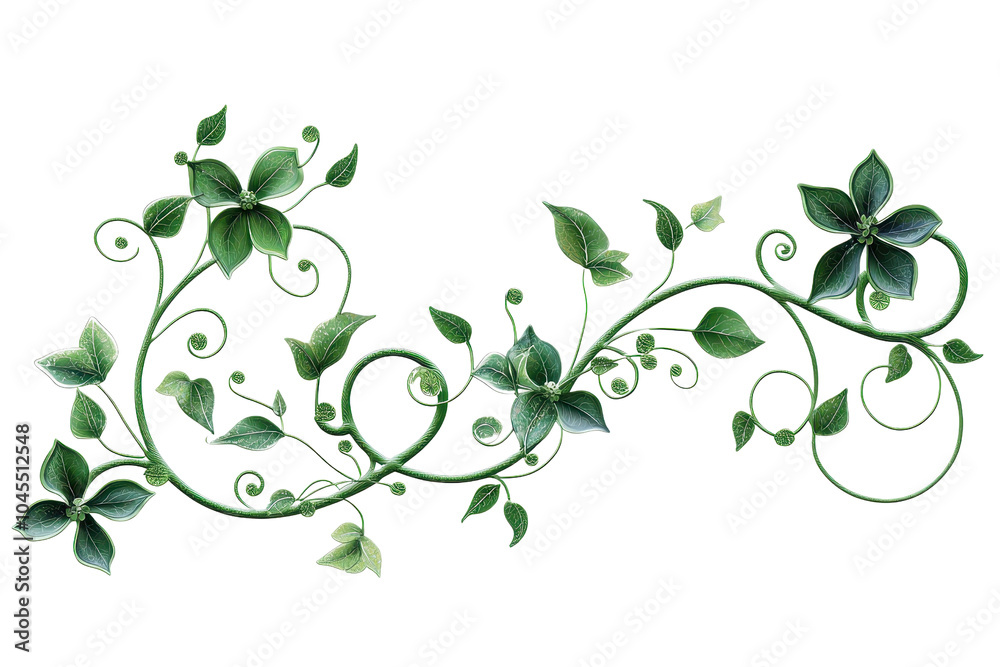 Intricate green vine illustration with swirling leaves and tendrils, perfect for decorative and nature-themed projects. Intricate green vine illustration with swirling leaves and tendrils, perfect for decorative and nature-themed projects.