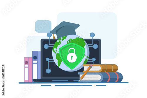 Cyber ​​security education concept. Awareness training, best practices, online safety education. Modern flat style vector illustration for landing page, web banner, infographic.