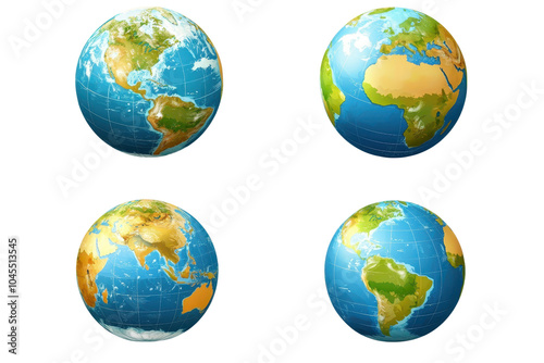 Illustration of Earth in four angles showing different continents. Perfect for educational and geographic resources. photo