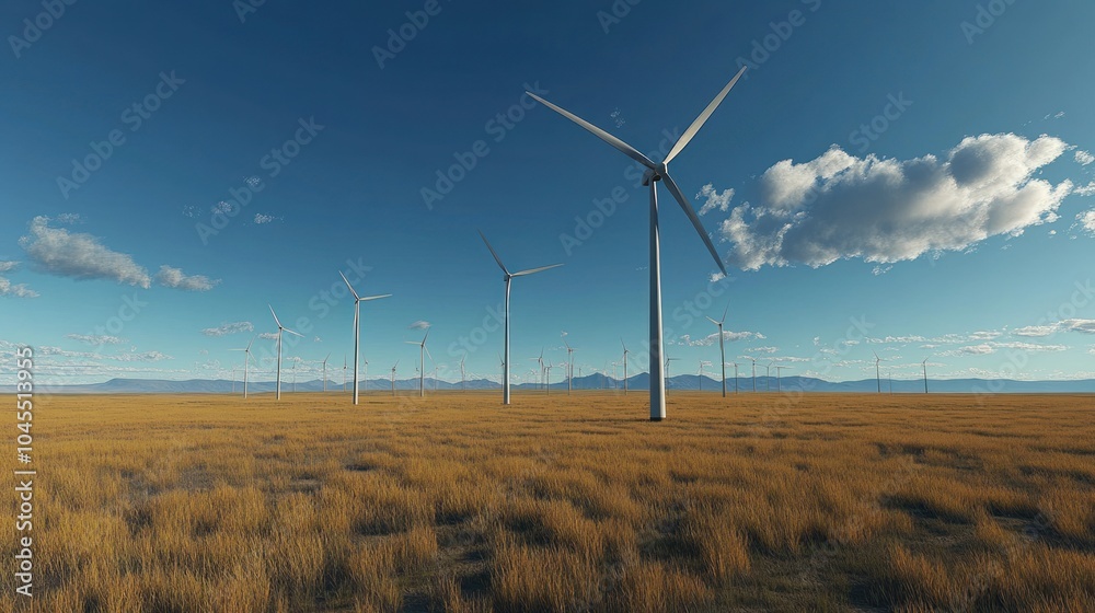 Wind energy turbines spinning gracefully in an open field, contributing to the renewable energy revolution. Wind energy turbines spinning gracefully in an open field, contributing to the renewable energy revolution.