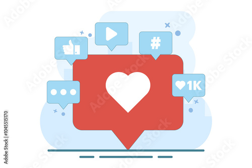 Social media marketing strategy concept, such as, email, tag, digital marketing strategy, social media management, SMM, brand insight, campaign strategy development. flat vector illustration.