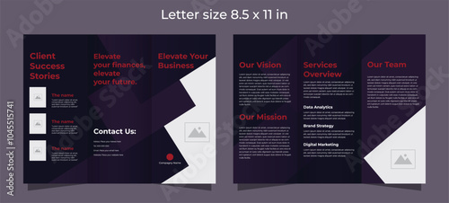 Trifold brochure for corporate in purple and red colors