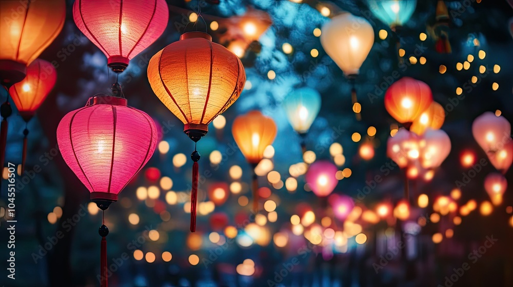 Colorful Lanterns Illuminating a Festive Night Colorful Lanterns Illuminating a Festive Night