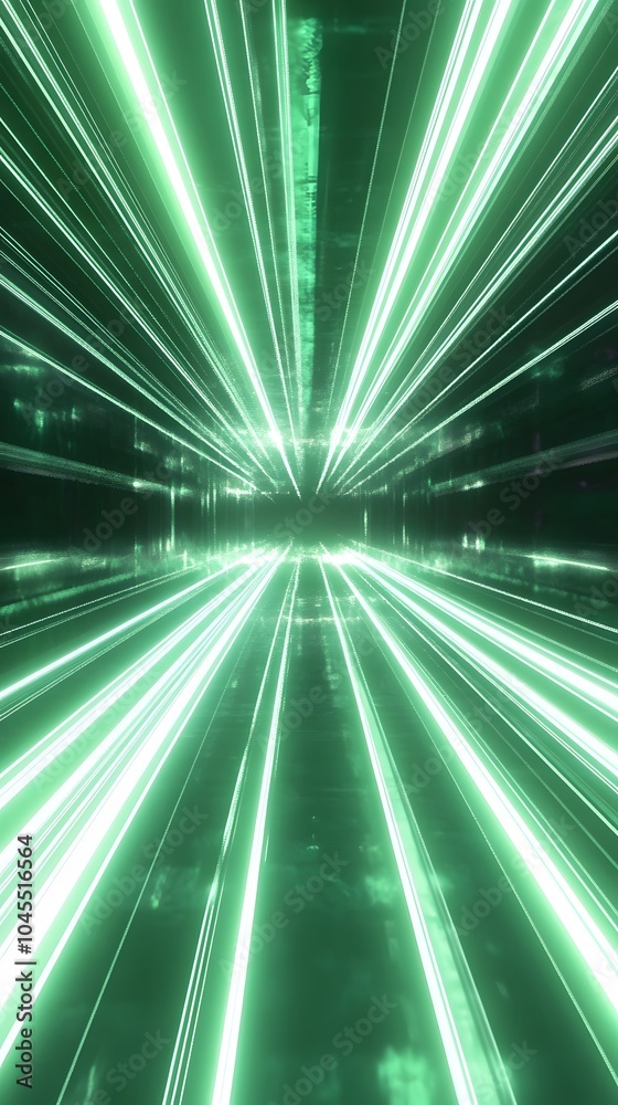 Fototapeta premium Green Infinite Lights on Black Background, Abstract Image, Texture, Pattern Background, Wallpaper, Cover and Screen for Smartphone, PC, Laptop, 9:16 and 16:9 Format