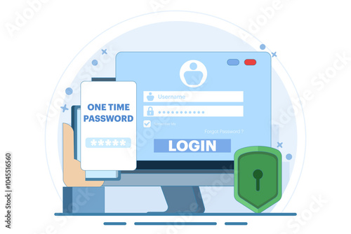 The concept of logging into a website or application using two steps, Two-step authentication. Verification code message, Two-factor verification, notification with code for secure login or sign in.