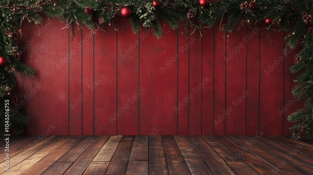 Obraz premium christmas interior wall background with floor and space for text