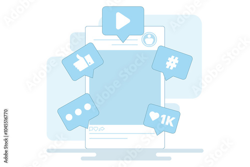 Social media marketing strategy concept, such as, email, tag, digital marketing strategy, social media management, SMM, brand insight, campaign strategy development. flat vector illustration.