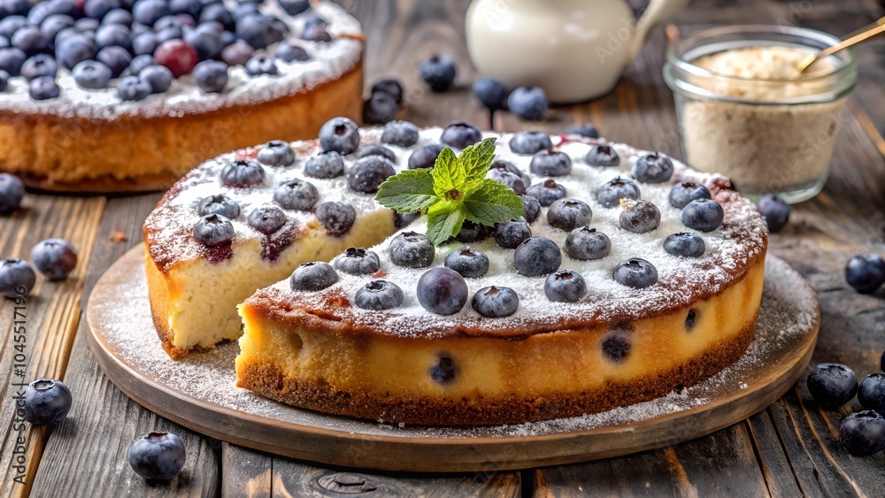 Blueberry cake with powdered sugar Blueberry cake with powdered sugar