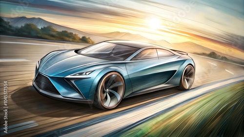 hand drawn design of modern a car runing on the road