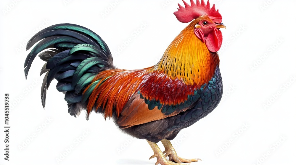 Fototapeta premium Red crested Thai chicken on a white background. 