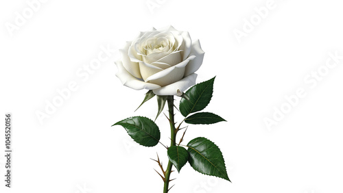 1 white rose with green thorny branches