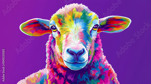 Colorful portrait of a sheep, creative illustration in bright colors, pop art style. Pop Art Portrait. Illustration photo