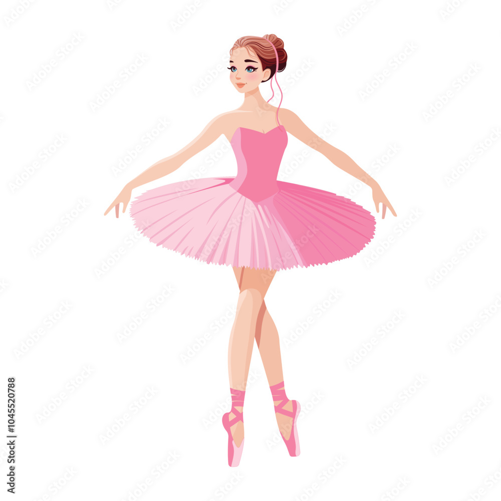 Pretty ballerina in pink dress dancing on white background. Vector illustration on white background Pretty ballerina in pink dress dancing on white background. Vector illustration on white background