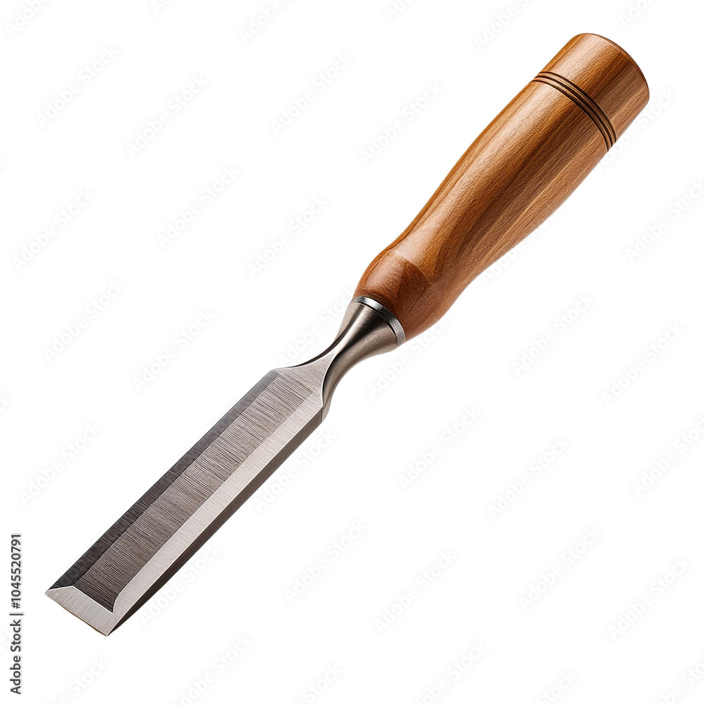 Obraz premium Wood chisel with a wooden handle, isolated on white background. transparent background