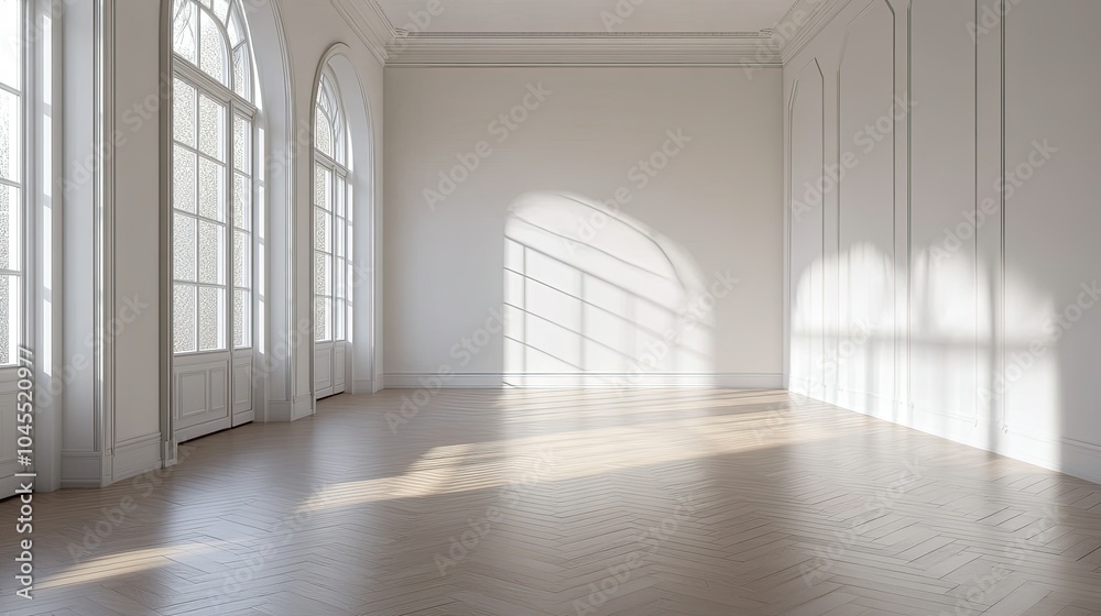 Fototapeta premium Bright Minimalist Room with Natural Light and Shadows